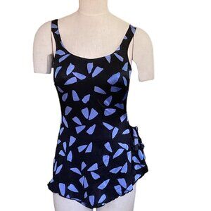 VTG Maxine of Hollywood 1-Piece Front Skirt Side Ruffle-Tie Swimsuit Sz 16 #150F